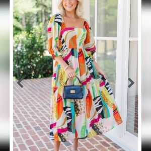 New Fate Bring Your Love Rust Orange Abstract Midi Dress Medium